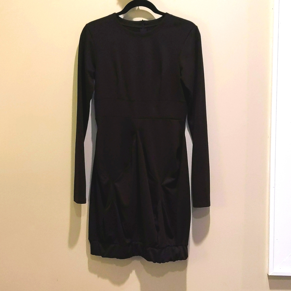 Black gathered tulip mini dress